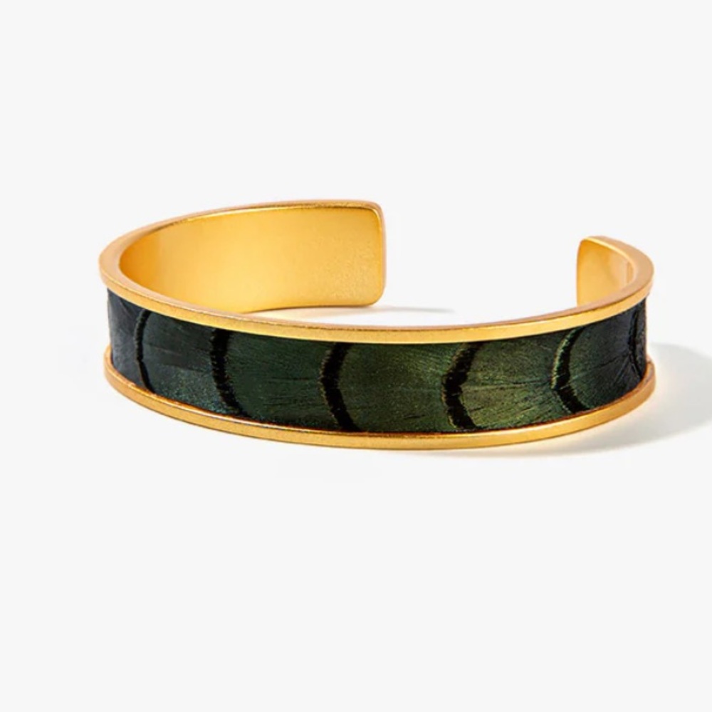 Brackish Umi Guinea and pheasant Feathers Thin Cuff